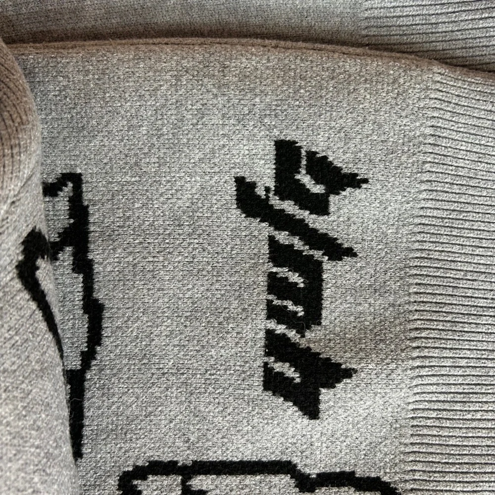 Kidcore Dinosaur Graphic Knit Sweater Large Grey Streetwear Indie Quirky Retro - Picture 3 of 6